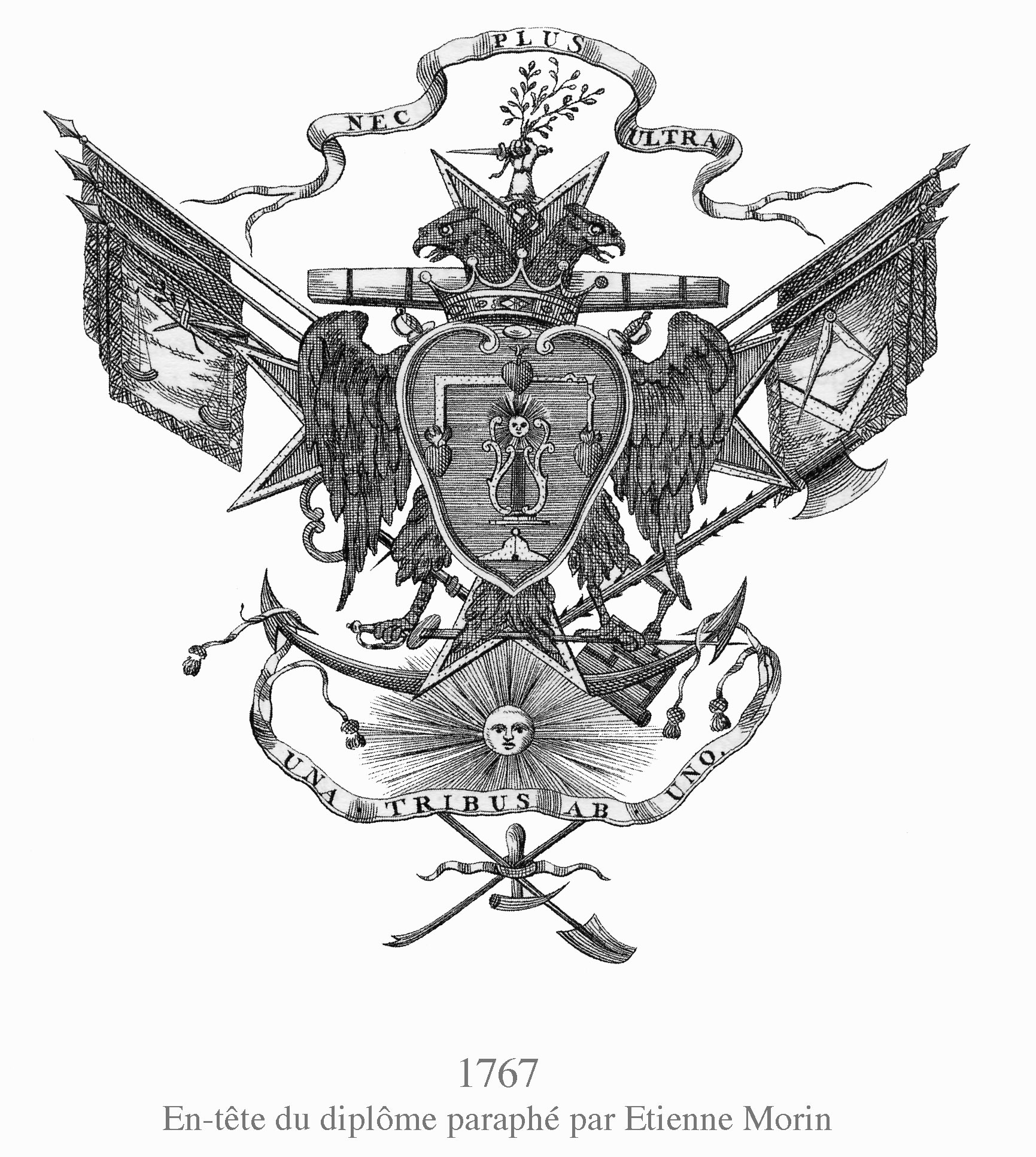 En-tête du diplôme paraphé par Etienne Morin — 1767